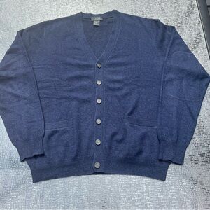 Forte Cashmere Men’s Navy Blue Cardigan Sweater Size L Grandpacore Pockets